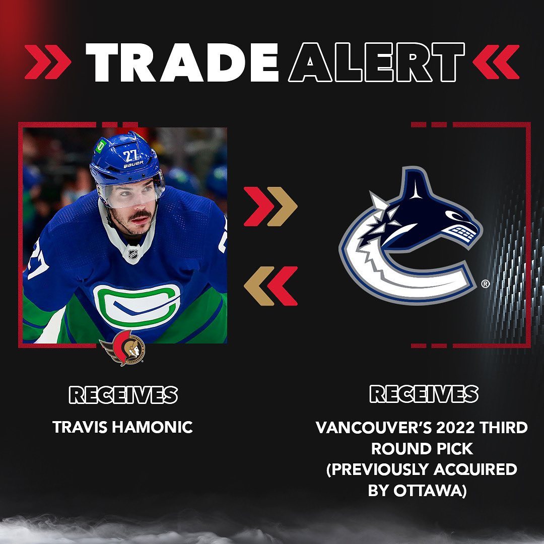 The #Sens have acquired defenceman Travis Hamonic in a trade with the Canucks in...