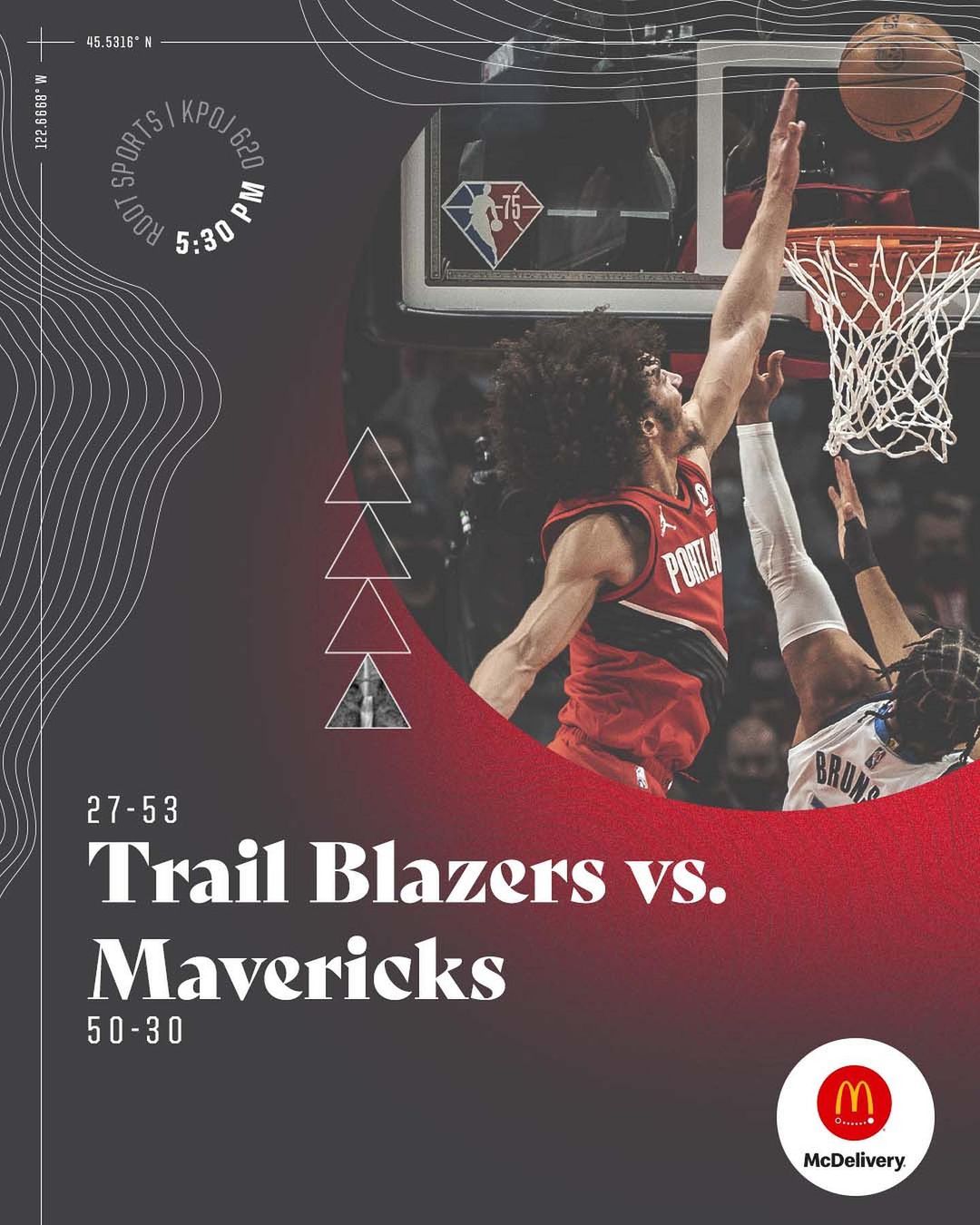 Right back to it.  #RipCity  vs @dallasmavs 
 @aacenter 
 5:3PM
 @rootsportsnw...