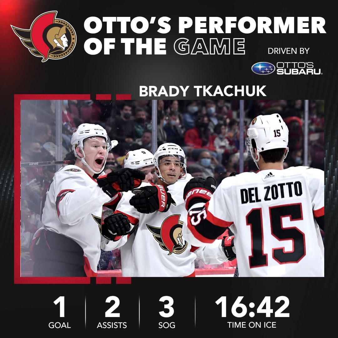 Brady Tkachuk led the way in last night's win against Montreal earning @ottos_su...