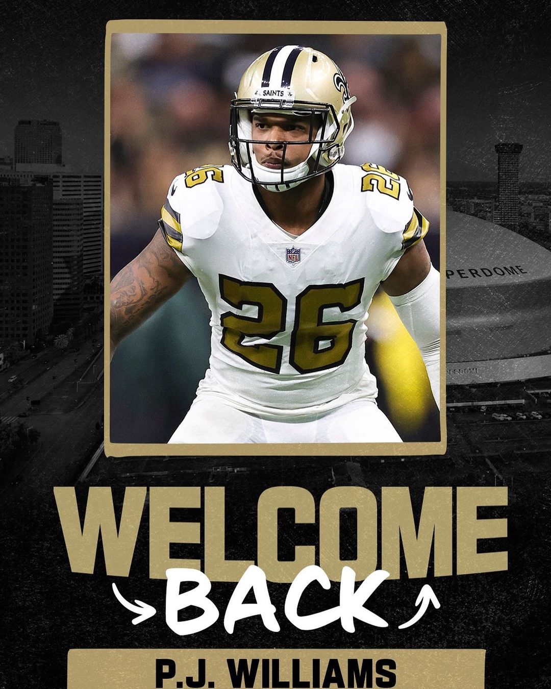 Welcome back @pjwilliams_25  Williams and #Saints agree to terms on a one-year ...