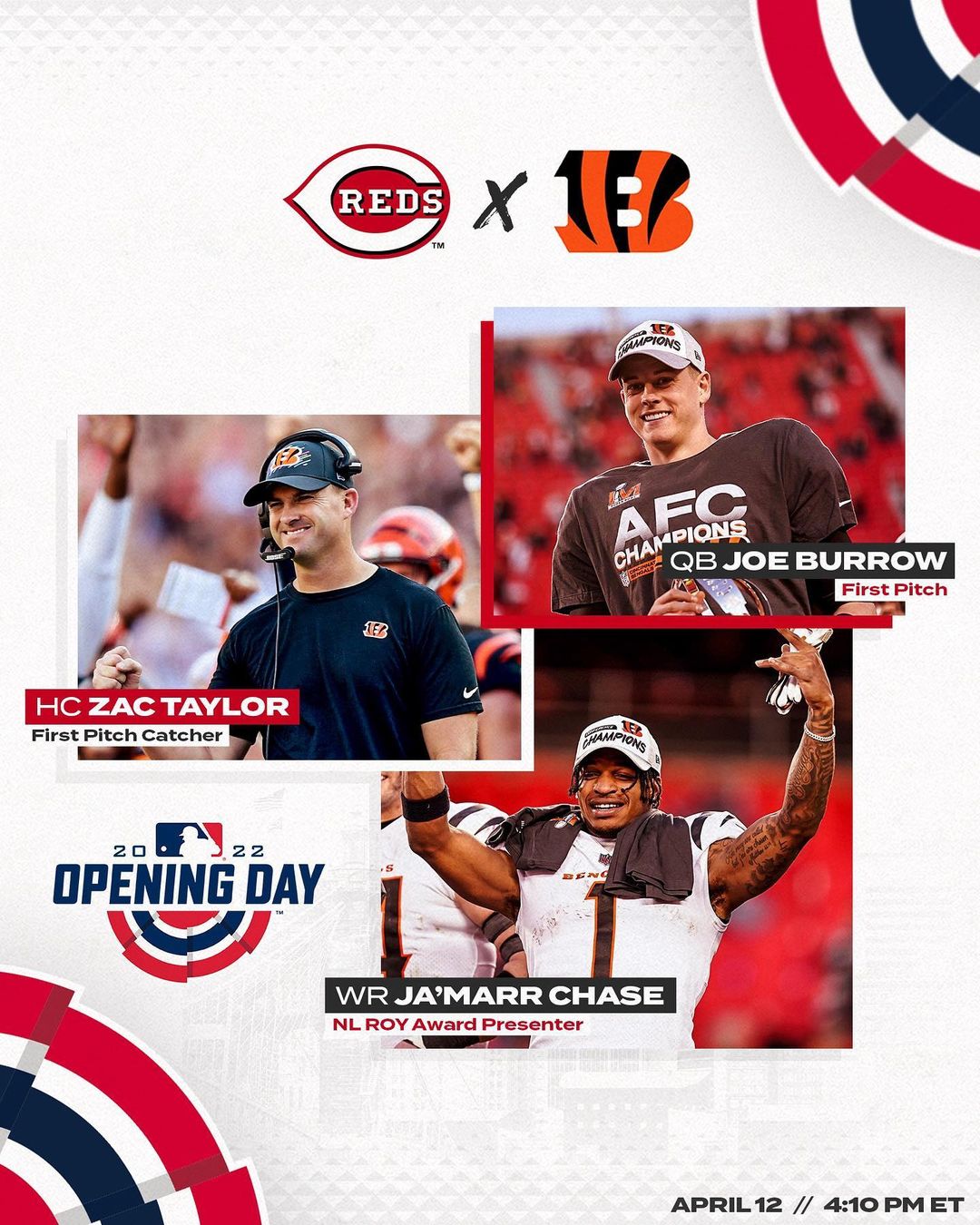 AFC champs Joe Burrow, Ja'Marr Chase and Zac Taylor will be at GABP for #RedsOpe...