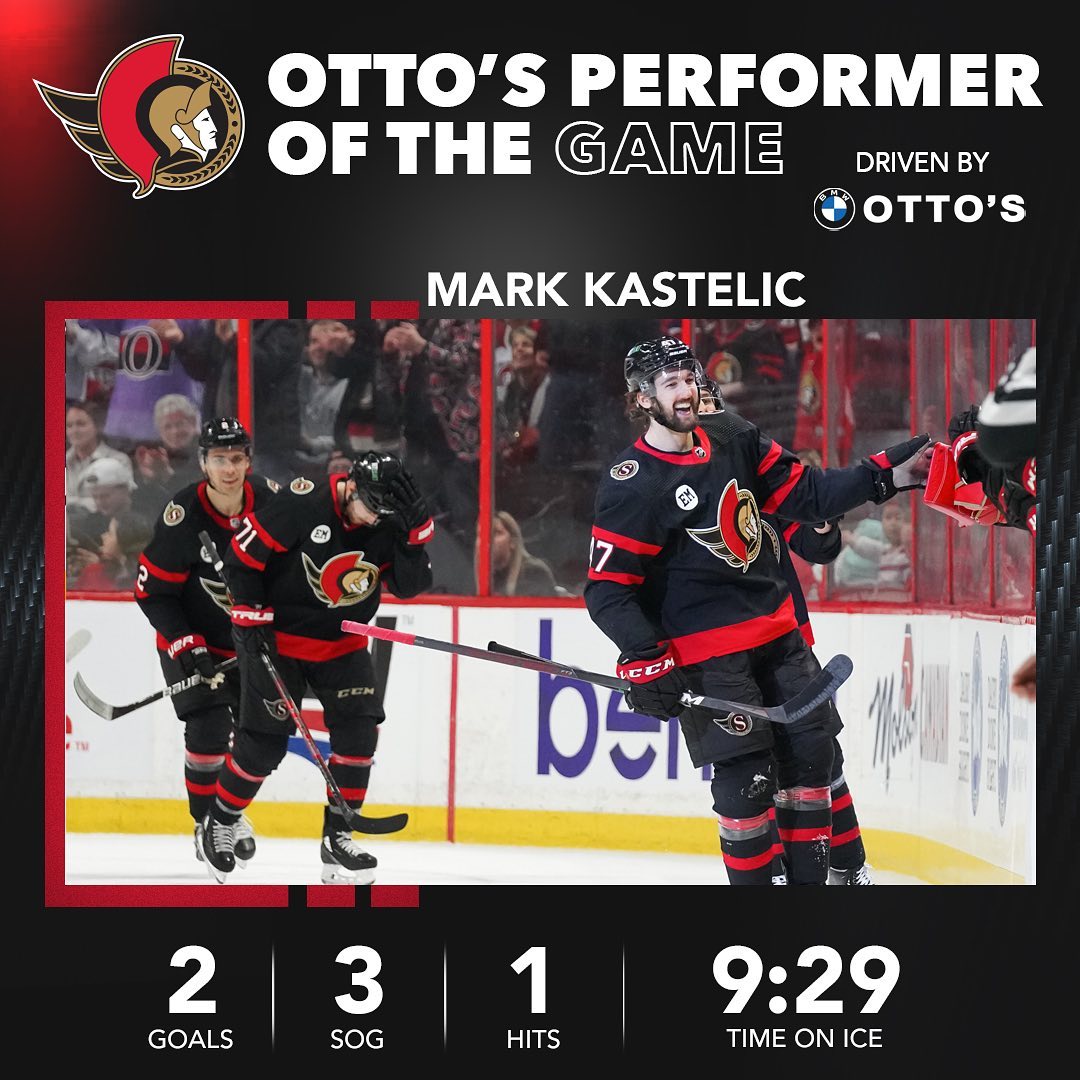 Mark Kastelic had two goals in last night's win against the Canadiens and also t...