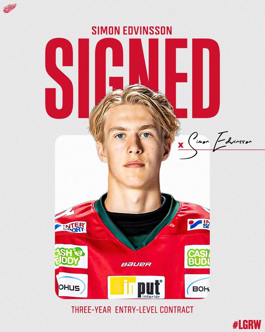 UPDATE: The #RedWings today signed defenseman Simon Edvinsson to a three-year en...