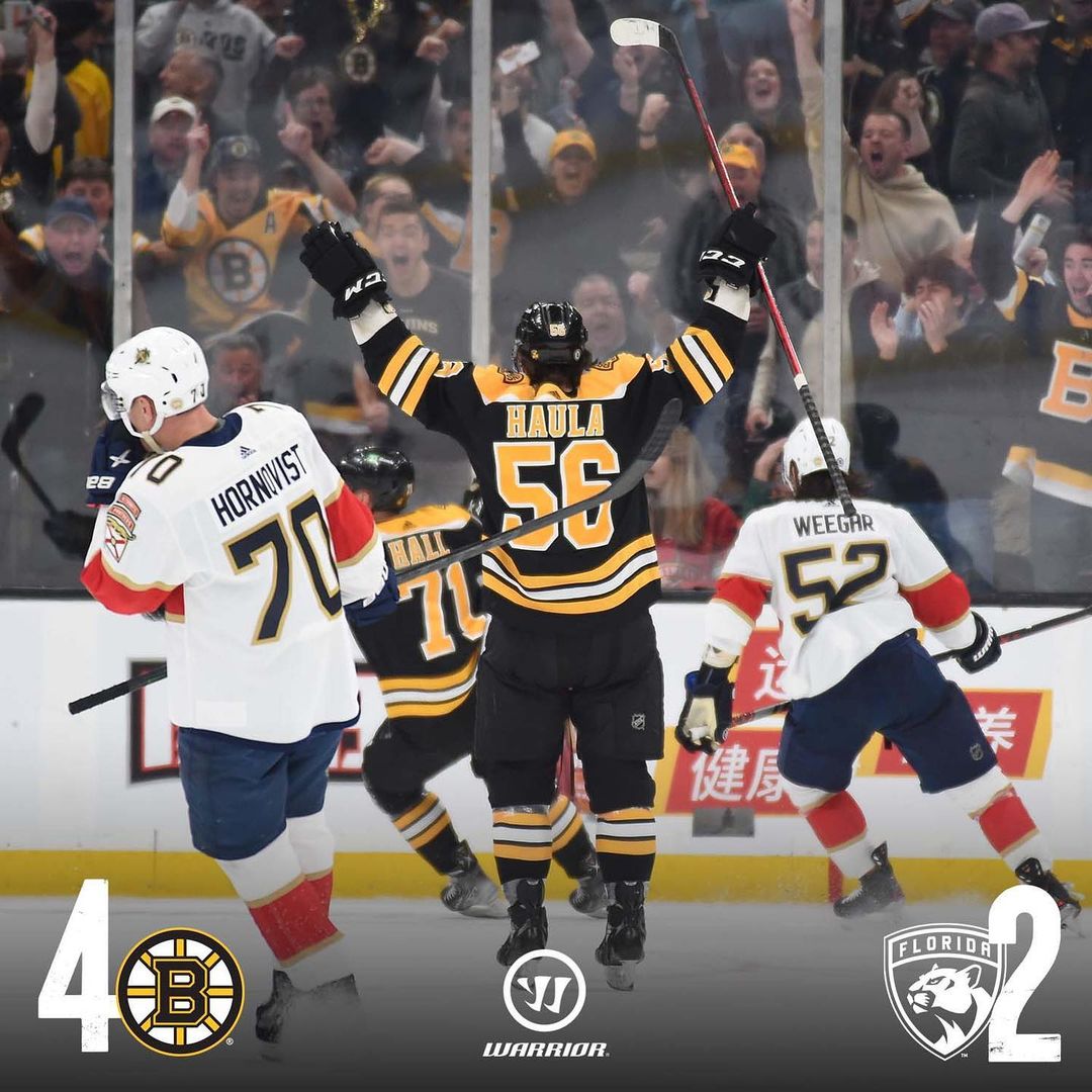 #NHLBRUINS WIN!!! @ehaula and @hallsy09 started it off with two goals only six s...