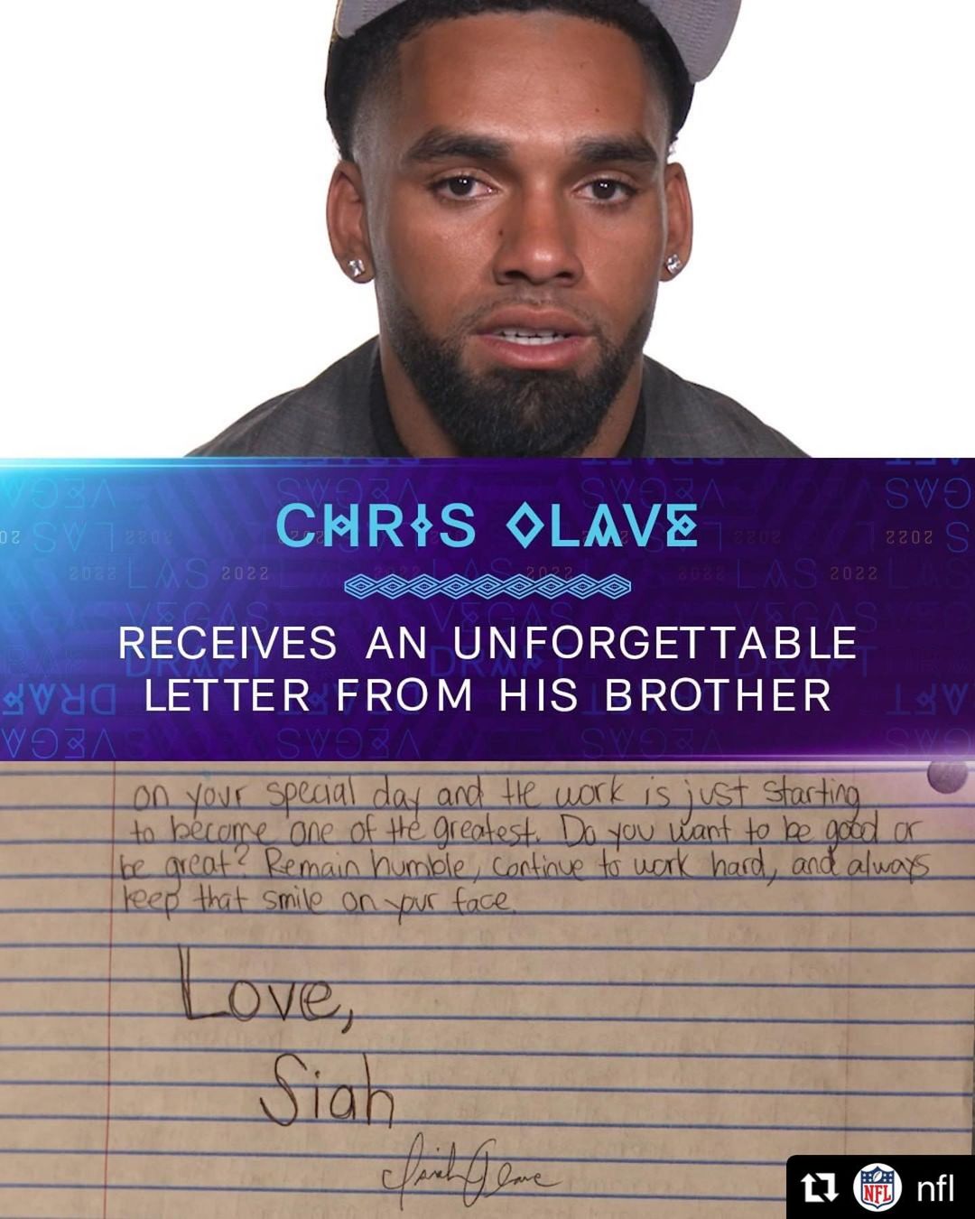What a message from @chrisolave_'s brother Isiah  (via @NFL)...