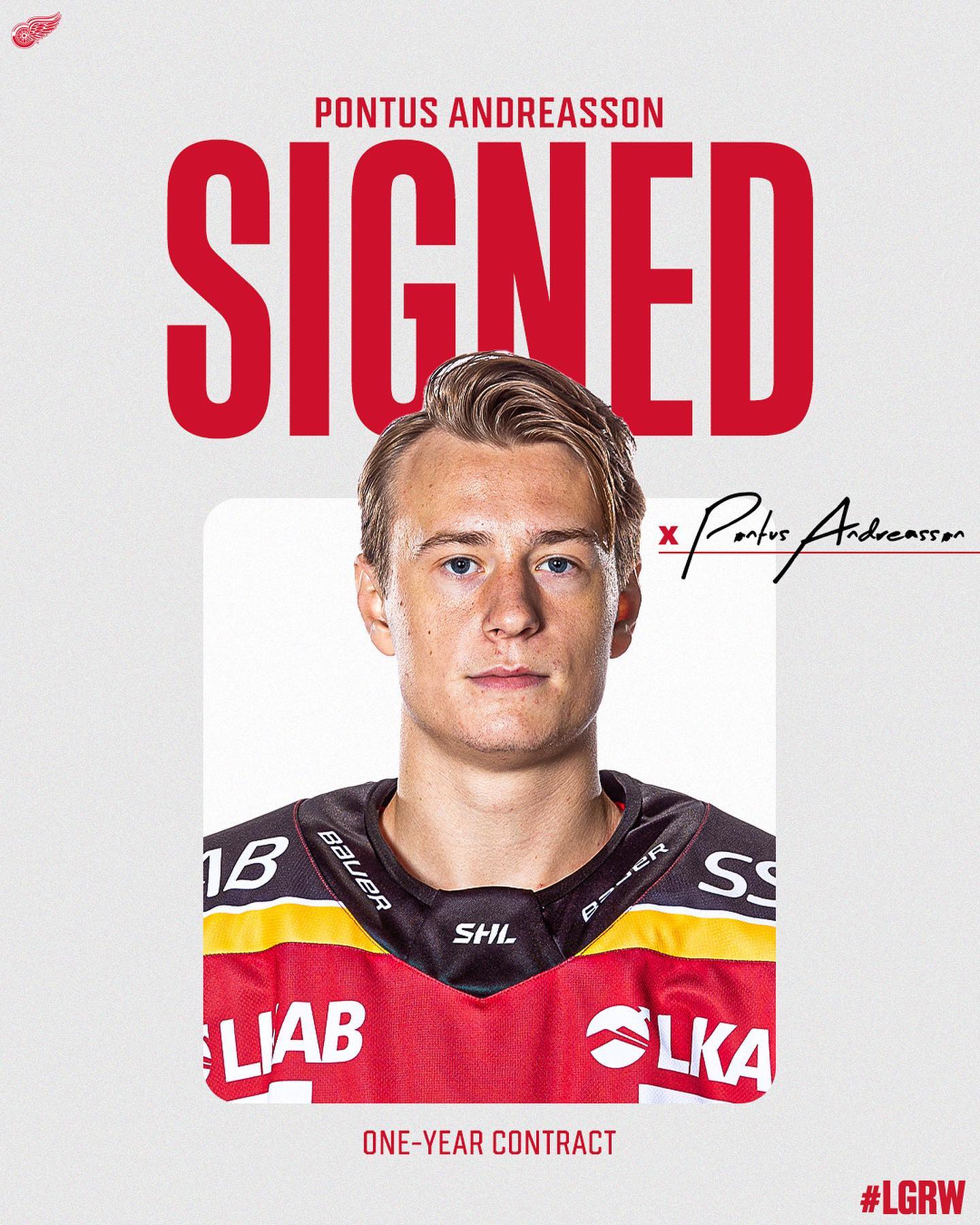 UPDATE: The Detroit #RedWings today signed right wing Pontus Andreasson to a one...
