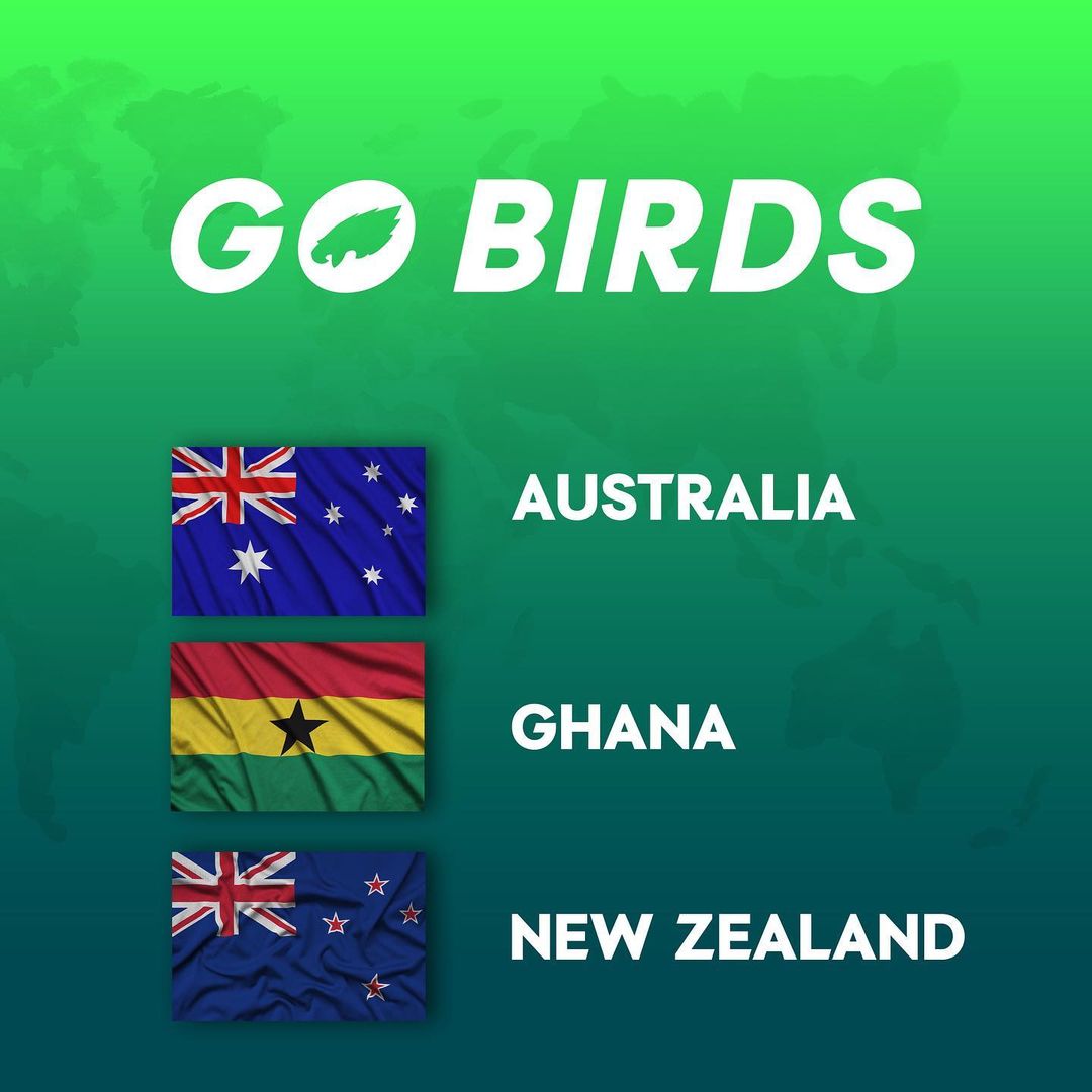 #EaglesEverywhere →   

We’ve been awarded Australia, Ghana, and New Zealand as ...
