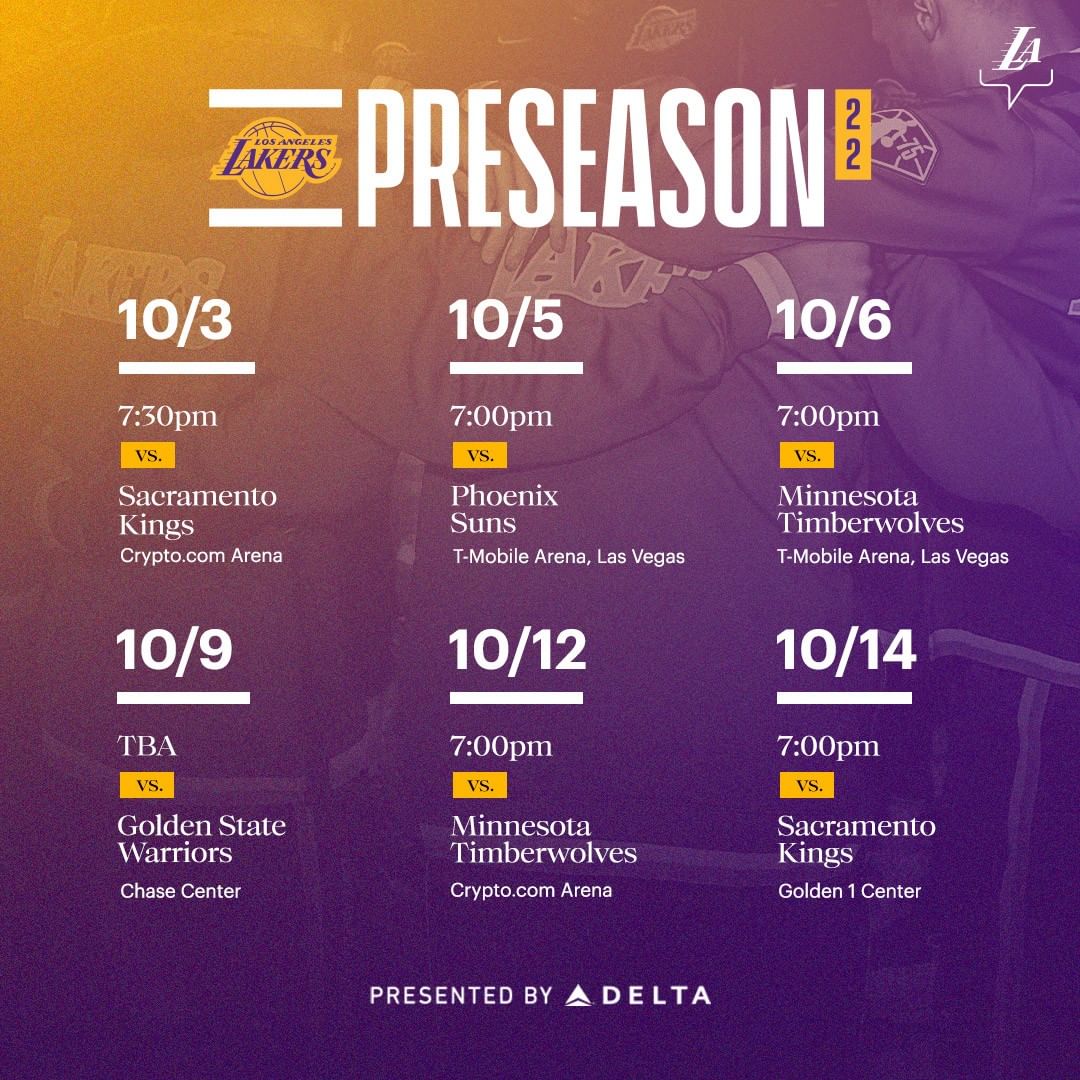 Mark your calendars, the 2022 pre-season schedule is out  #LakeShow x @delta...