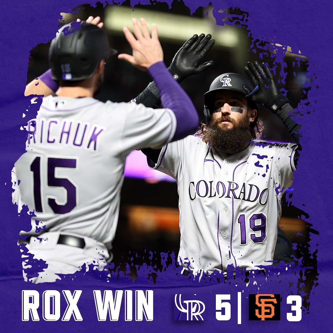 THE ROCKIES DEFEAT THE GIANTS 5-3.  Feels good to say #RoxWin in SF...