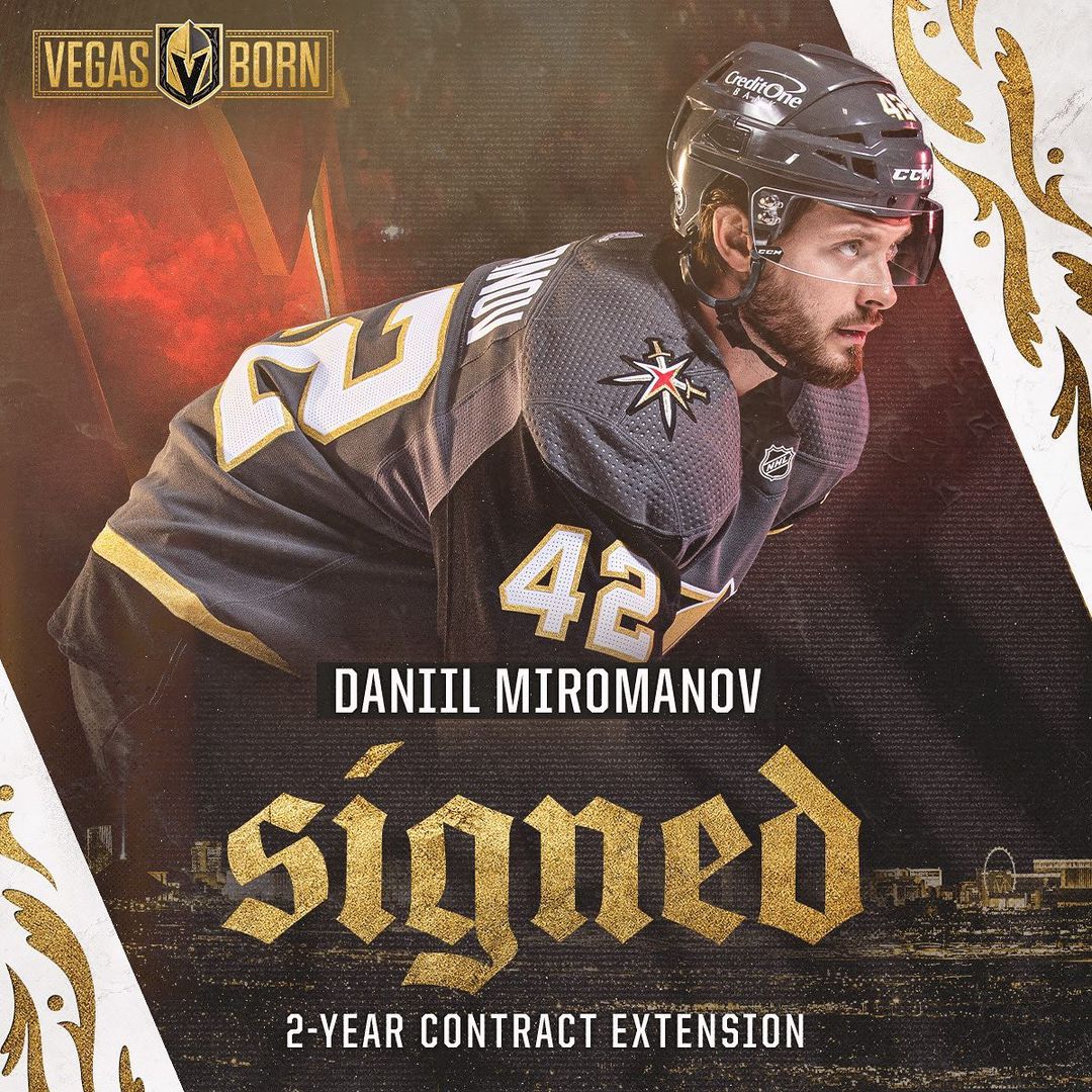 Daniil Miromanov has signed a two-year contract extension with the Golden Knight...