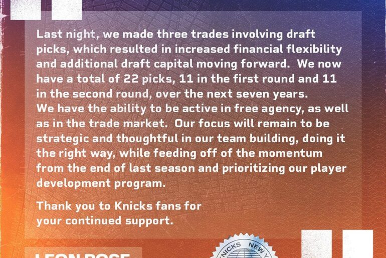 Knicks President Leon Rose on last night’s draft activity....
