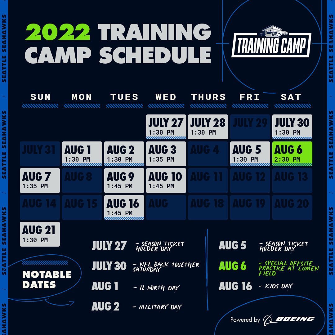 Get out your calendars, @12s!  The dates for #SeahawksCamp, powered by @boeing, ...