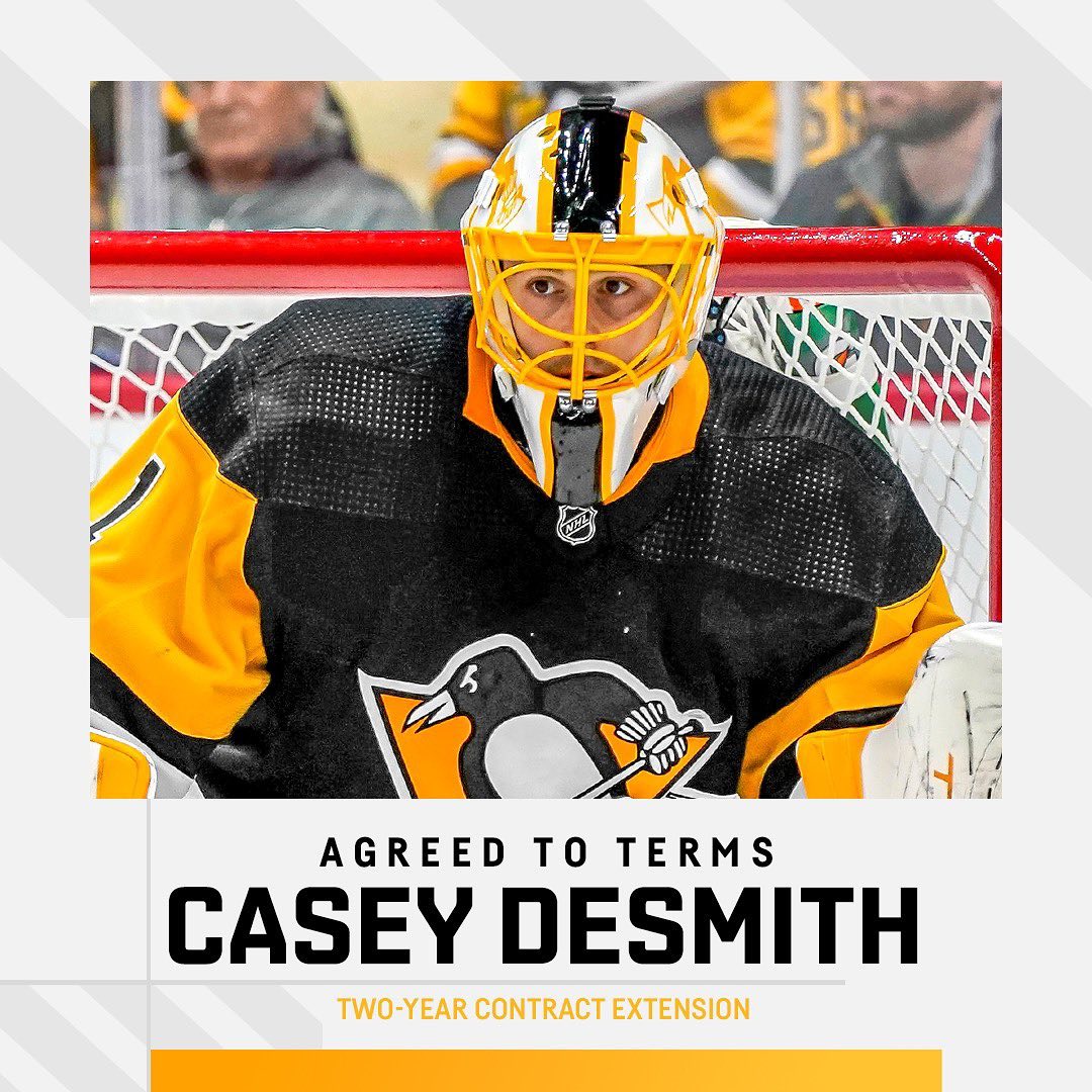 Welcome back, Casey! The Penguins have agreed to terms with DeSmith on a two-yea...