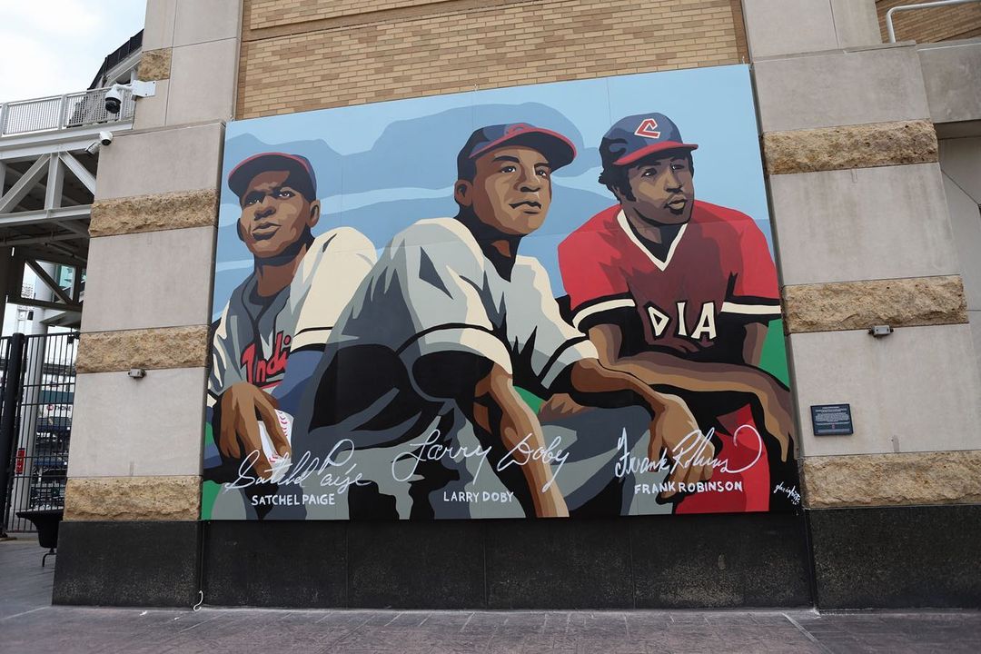Today we unveiled a mural on Gateway Plaza featuring Larry Doby, Satchel Paige a...