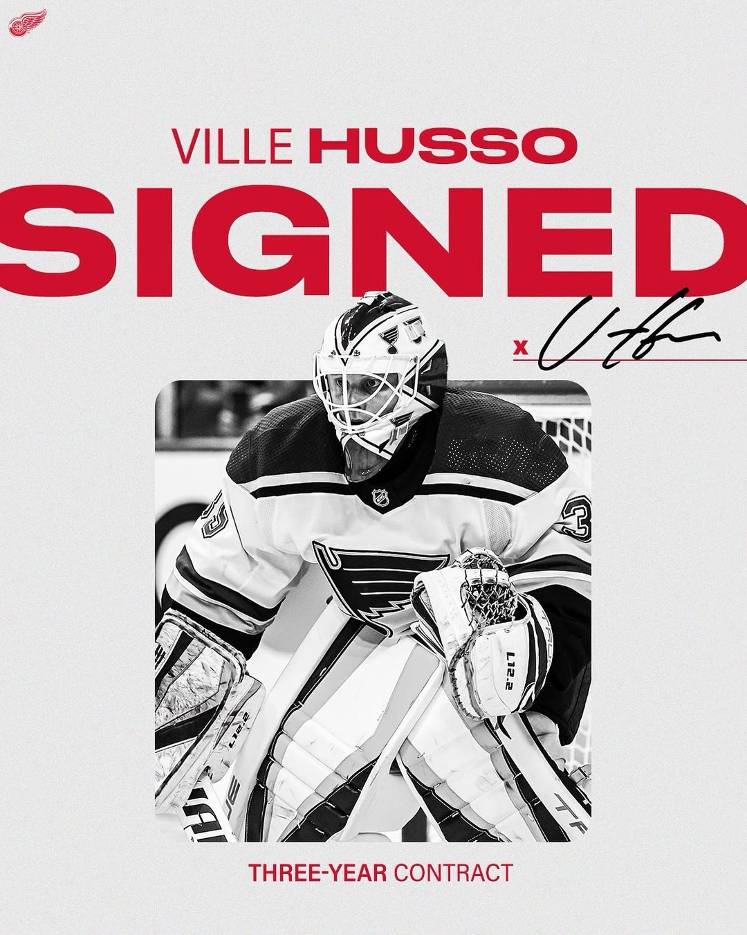 UPDATE: The Detroit #RedWings signed goaltender Ville Husso to a three-year cont...