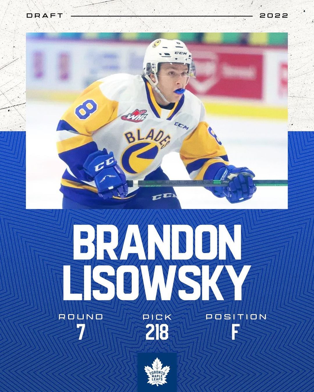 With our final pick, we select Brandon Lisowsky.  Welcome to Toronto, Brandon!  ...