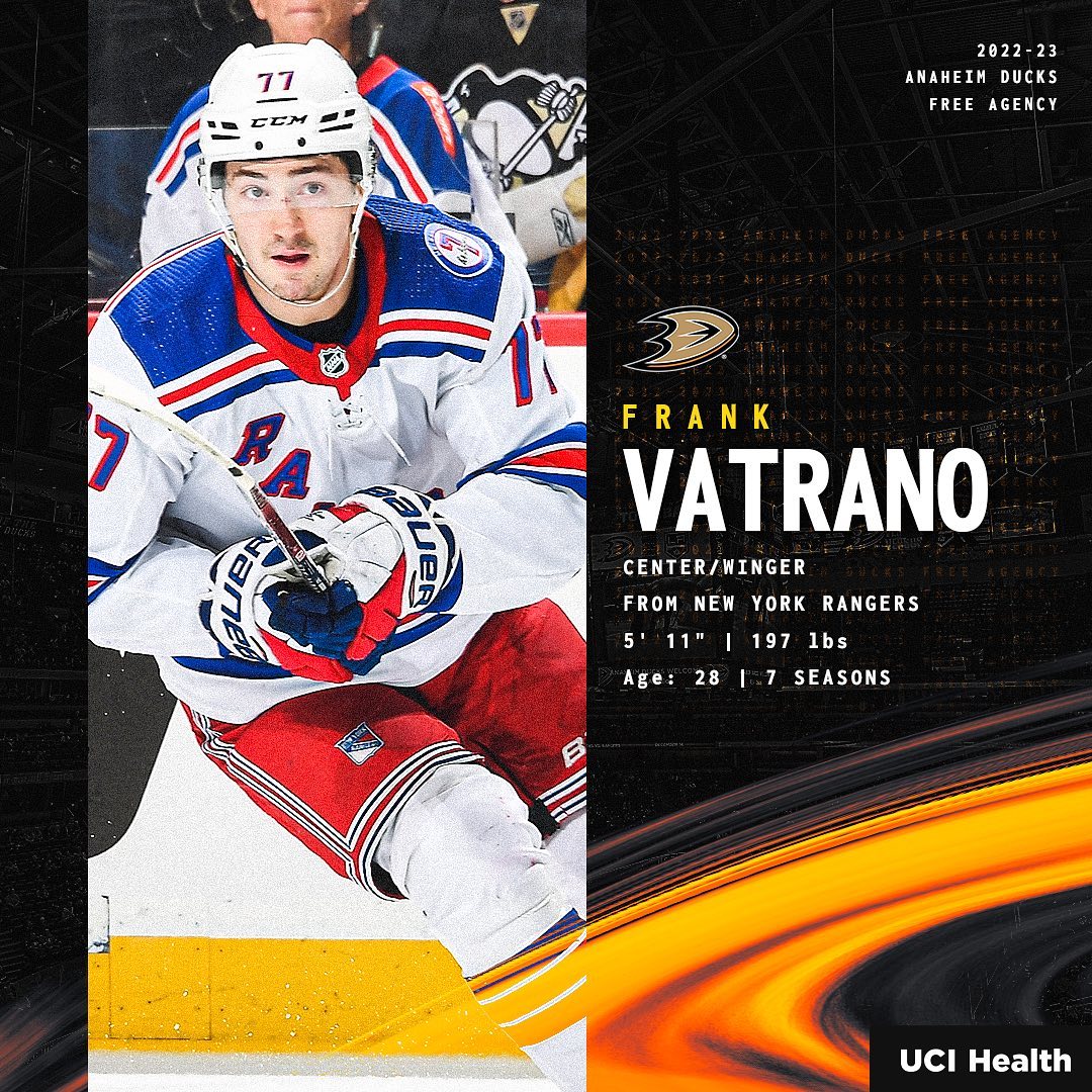 Welcome to Anaheim, Frank!! We have agreed to terms with @frank_vatrano #FlyToge...