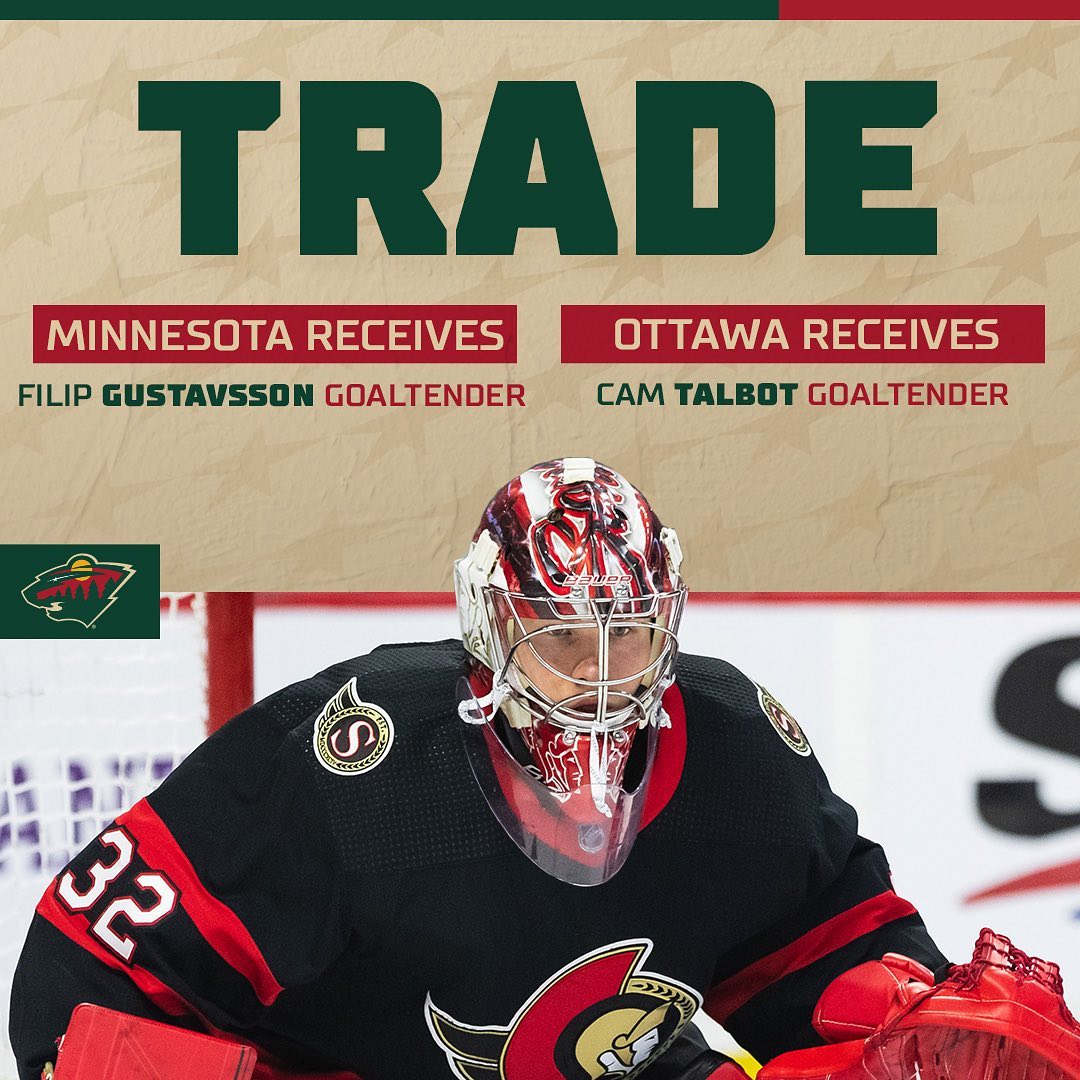 TRADEWe have acquired G Filip Gustavsson from the Ottawa Senators. #mnwild...