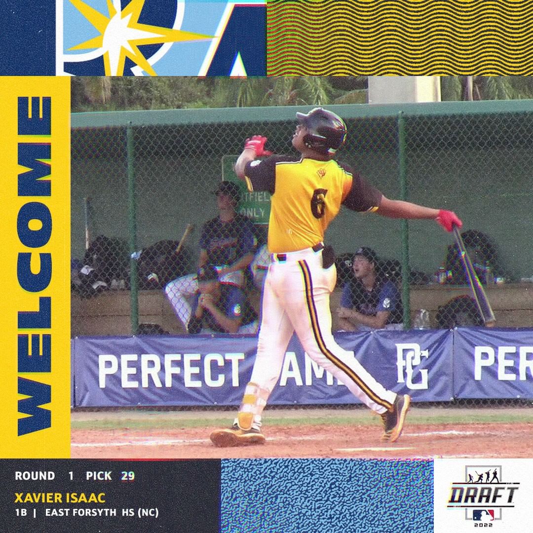 With the 29th overall pick, we've selected first baseman Xavier Isaac of East Fo...