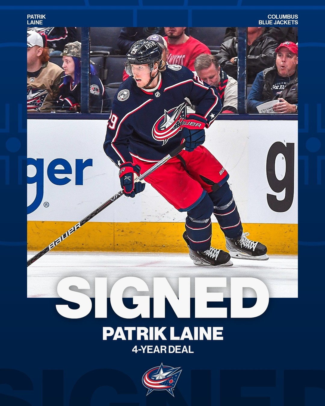 The @bluejacketsnhl have signed @patriklaine to a 4-year contract!  #NHLFreeAgen...