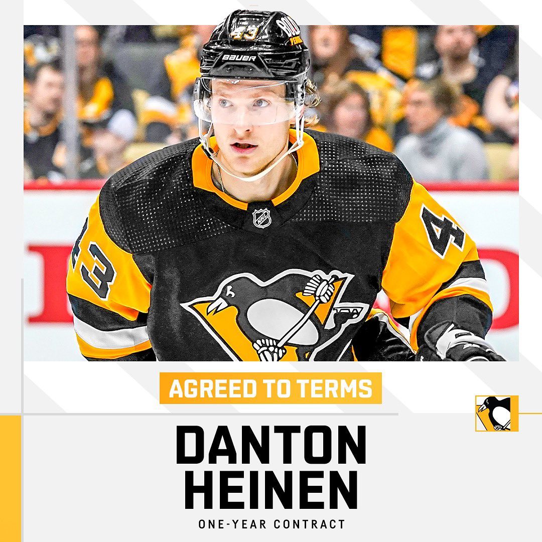 The Penguins have agreed to terms with forward Danton Heinen on a one-year contr...