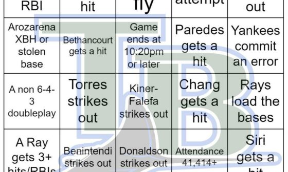 Rays vs Yankees bingo, 8/16/2022