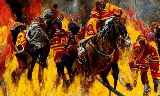 I had an AI generate an image of "Calgary Flames, scorch riding blasty, Amharic curse"