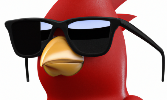 Cardinals bird wearing Kingsbury signature glasses (AI creation)