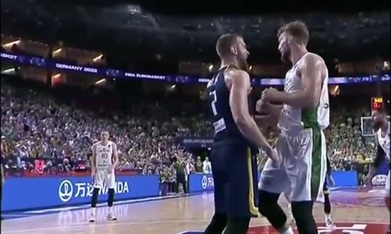 Bosnian player halilovoc Shaqtin moment. Blocks a dunk from Sabonis, is too busy staring him down and doesn't see another dunk coming until the last second to put him on a poster.