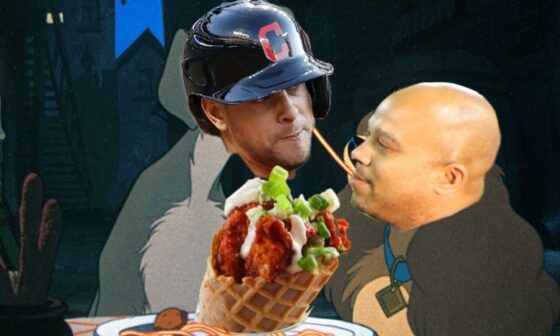 Andre and Big Ern share a chicken waffle cone