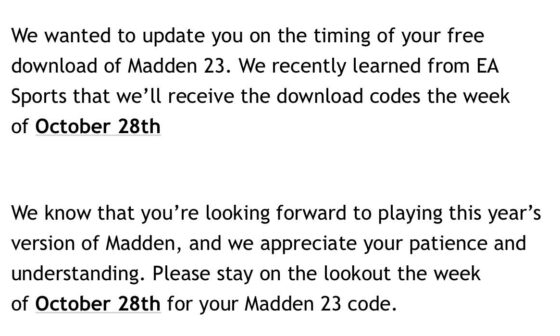 Madden 23 for Season Ticket Members Update
