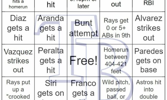 Rays vs Astros bingo, 9/19/2022