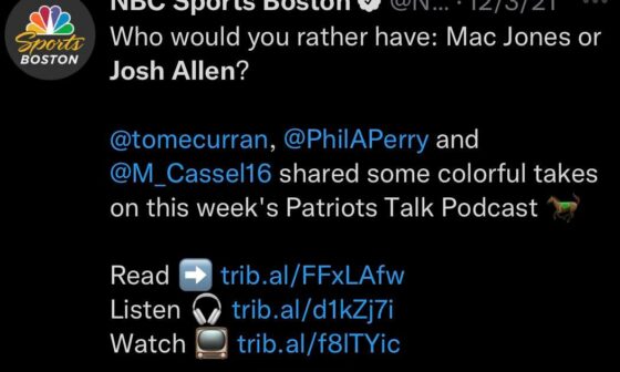 Remember last December when NBC Sports Boston said “Who would you rather have: Mac Jones or Josh Allen?”