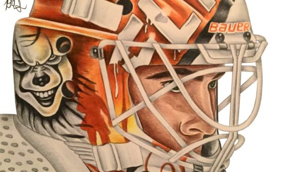While he only may have played a handful of games with the Flyers, I personally have always loved Alex Lyon's masks over the years. Thought I'd do a Halloween themed colored pencil drawing of him, hope you like it!