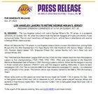 [Buha] The Lakers announce they will retire George Milan’s No. 99 jersey in a pregame ceremony on Sunday, Oct. 30 when they host the Denver Nuggets.
