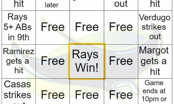 Rays vs Red Sox bingo, 10/03/2022