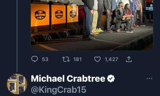 Michael Crabtree reaction to Jed York sharing 2012 NFC Champs reunion photo