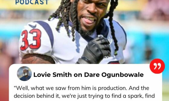 Dare Ogunbowale only rushed once for 8 yards, but he had 7 looks and 5 catches for 54 yards during the Raiders game. Could he become the RB2 and push Rex to the RB3 spot and be another passing threat? Here’s what Lovie had to say.