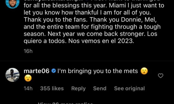 Starling Marte on Sandy Alcantara: "I'm bringing you to the Mets 😮😮"