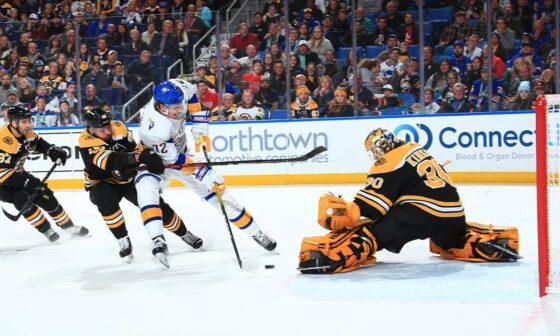 Tage Thompson outmuscles the Bruins for a shorthanded beauty
