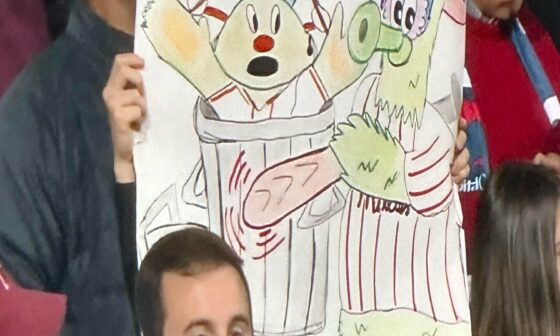 Anyone else catch this from last game of a picture of phillie phanatic hitting Orbit Trash Can?