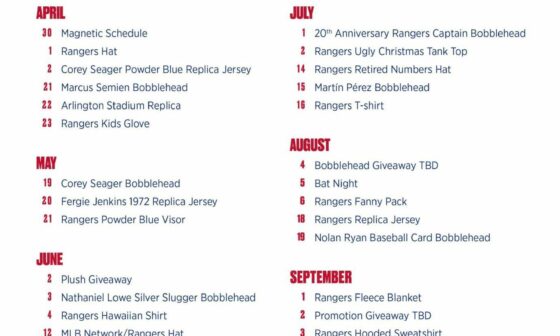 Rangers 2023 promo schedule is now available! Anything that stands out?