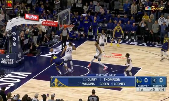 [Highlight] Warriors Open Things Up in Minnesota with a Draymond Alley-oop Lob for Andrew Wiggins over Rudy Gobert