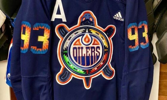 [Edmonton Oilers] - A preview of our warmup jerseys for Indigenous Celebration Night, featuring our Turtle Island logo designed by Lance Cardinal. 🧡