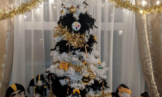 My Steeler tree (zoom in on the garland below the Steelers logo by the top. Big Ben is hiding in there)