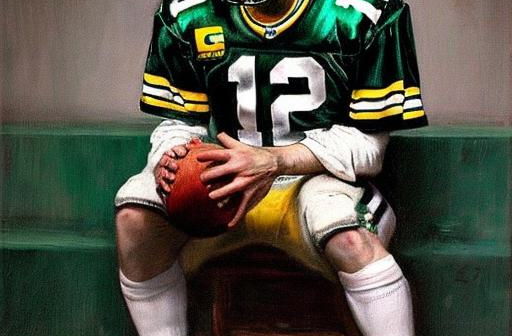 Posting an AI generated portrait of sad Aaron Rodgers in various artist styles every day until the Packers win again.