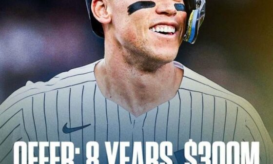 The Yankees have officially made an offer to reigning MVP Aaron judge. The offer is 8 years, $300 million.
