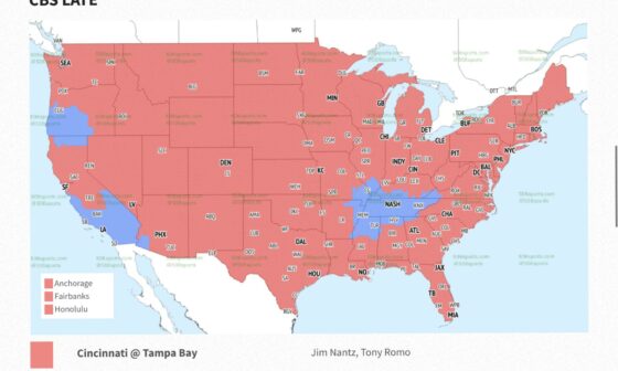 [506sports] Bucs fans! Your game against Cincinnati is being shown to almost the entire U.S!