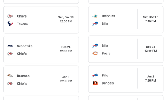 Take note: Chiefs still have a good chance of winning out, while Buffalo has a lot of tough games left on schedule.