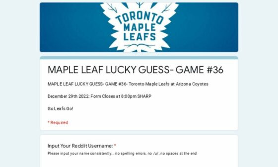 Maple Leaf Lucky Guess- Game #36 at Arizona